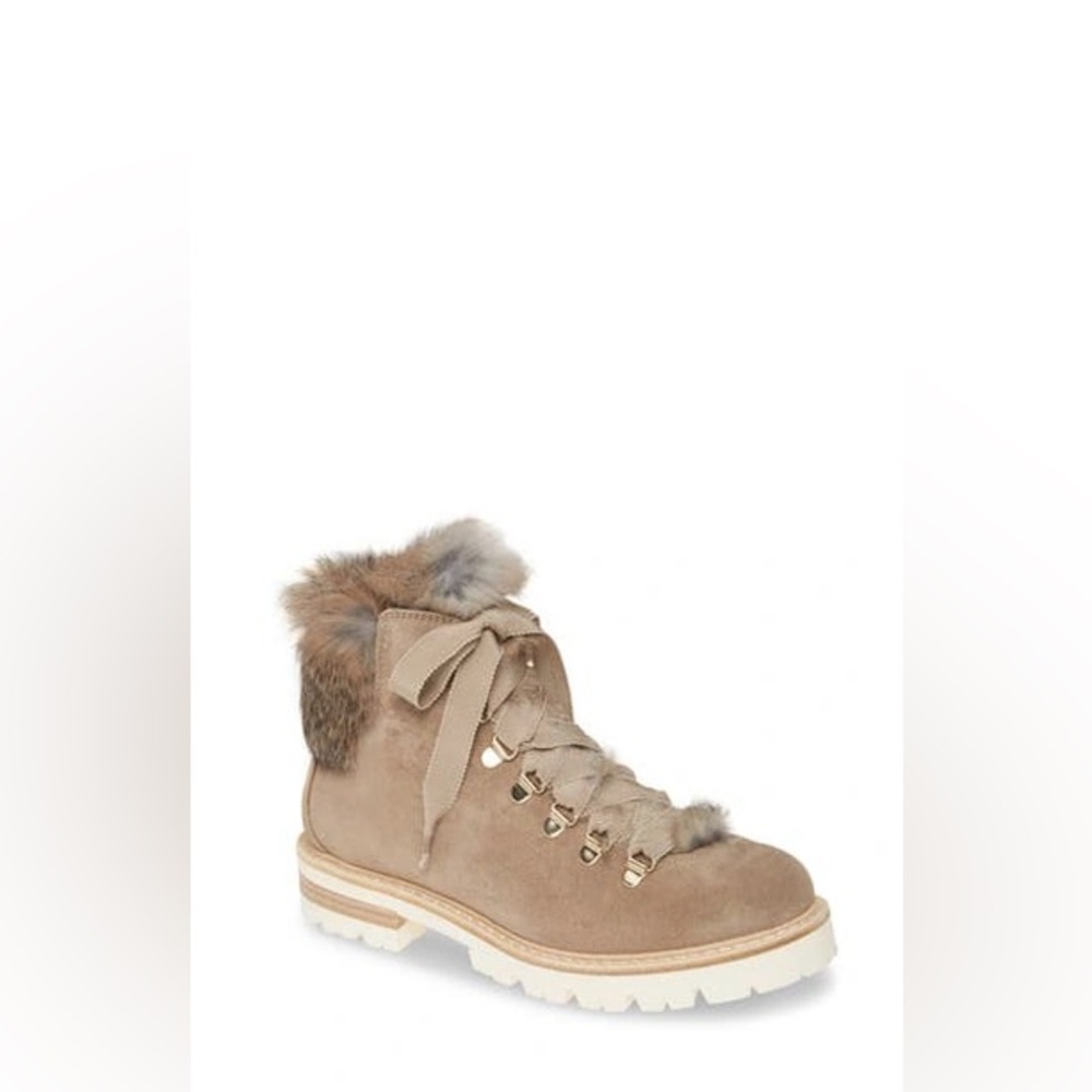 AGL GENUINE RABBIT FUR HIKER BOOT IN TAUPE SUEDE read description. See photos